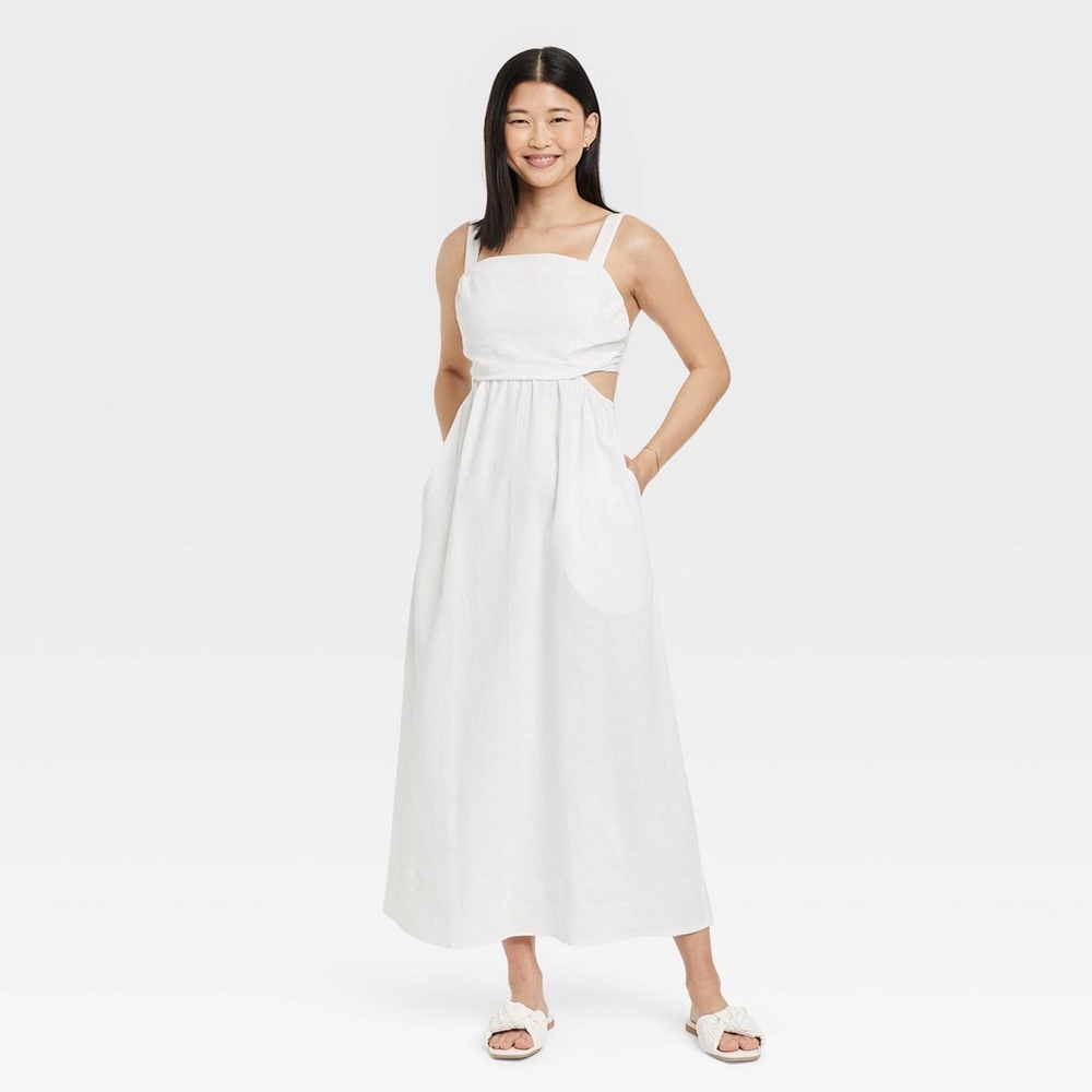 Women's Ruched Side Cut Out Dress - A New Day Color White Size XXL New With Tags